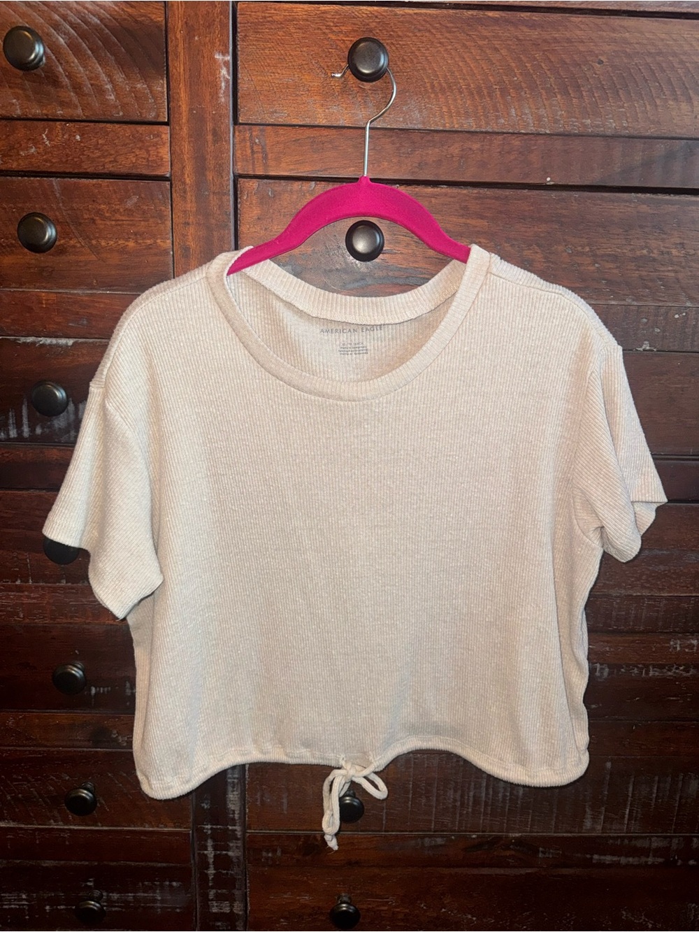 American Eagle Outfitters Ribbed Crewneck Tee in Cream